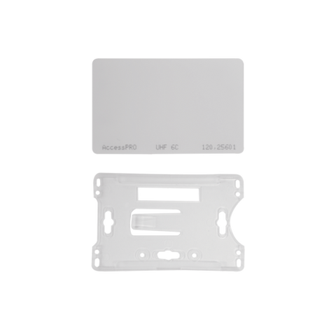 Kit de  Tag UHF tipo Tarjeta para lectoras de largo alcance 900 MHZ / EPC GEN 2 / ISO 18000 6C / No imprimible / Incluye porta tarjeta