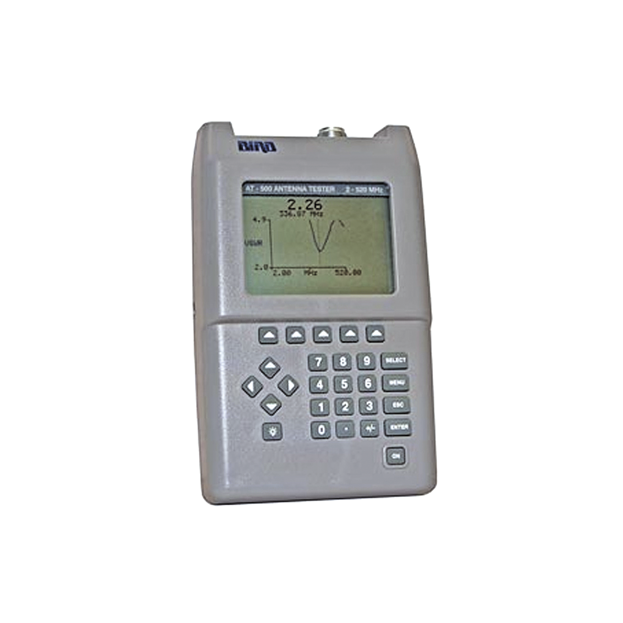 Probador de Antenas Gráfico de uso Rudo, Portátil de 5-520 MHz, Resolución de 20 kHz, Perdida por Retorno, VSWR, Coeficiente de Reflexión (Rho), RS-232.