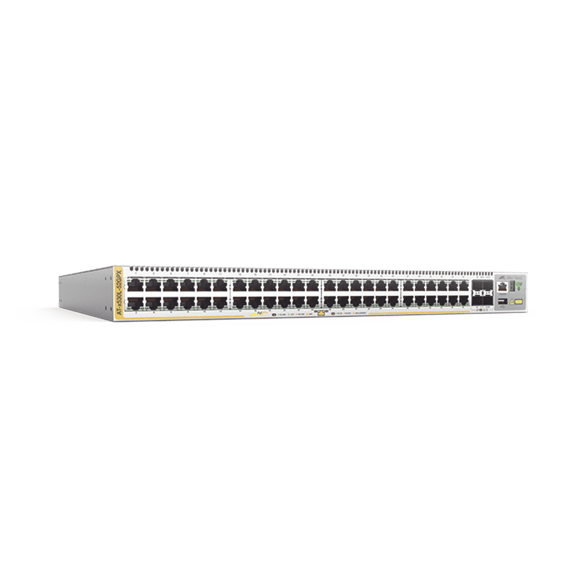 Switch PoE+ Stackeable Capa 3, 48 puertos 10/100/1000 Mbps + 4 puertos SFP+ 10 G, hasta 740 W, fuente redundante