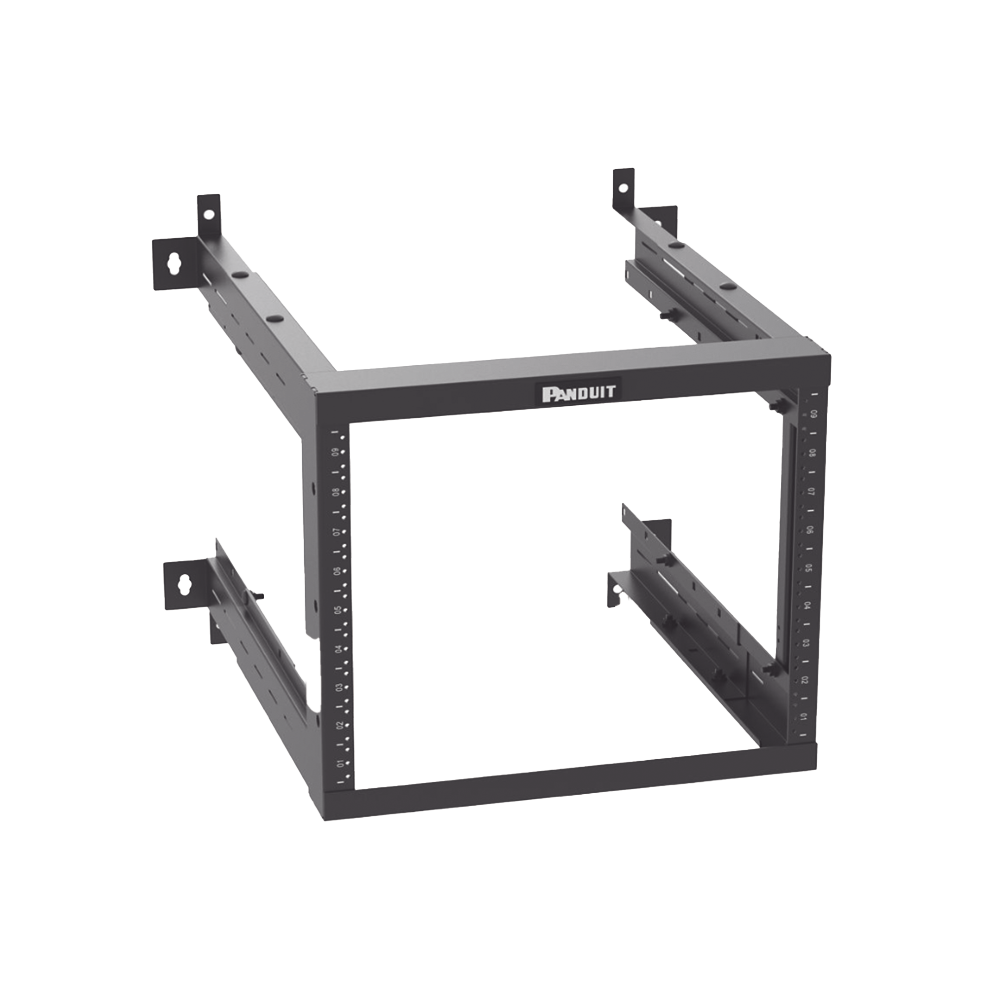 Rack PanZone® de Montaje en Pared, de 19in, Profundidad Ajustable, Rieles Numerados y Roscados #12-24, 9 UR, Color Negro