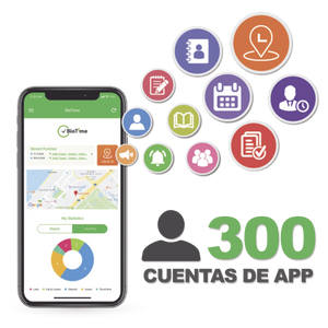 Licencia para realizar checadas de asistencia desde Smartphone (APP) con envío de fotografía y ubicación por GPS / Compatible con BIOTIMEPRO / Licencia para 300 usuario