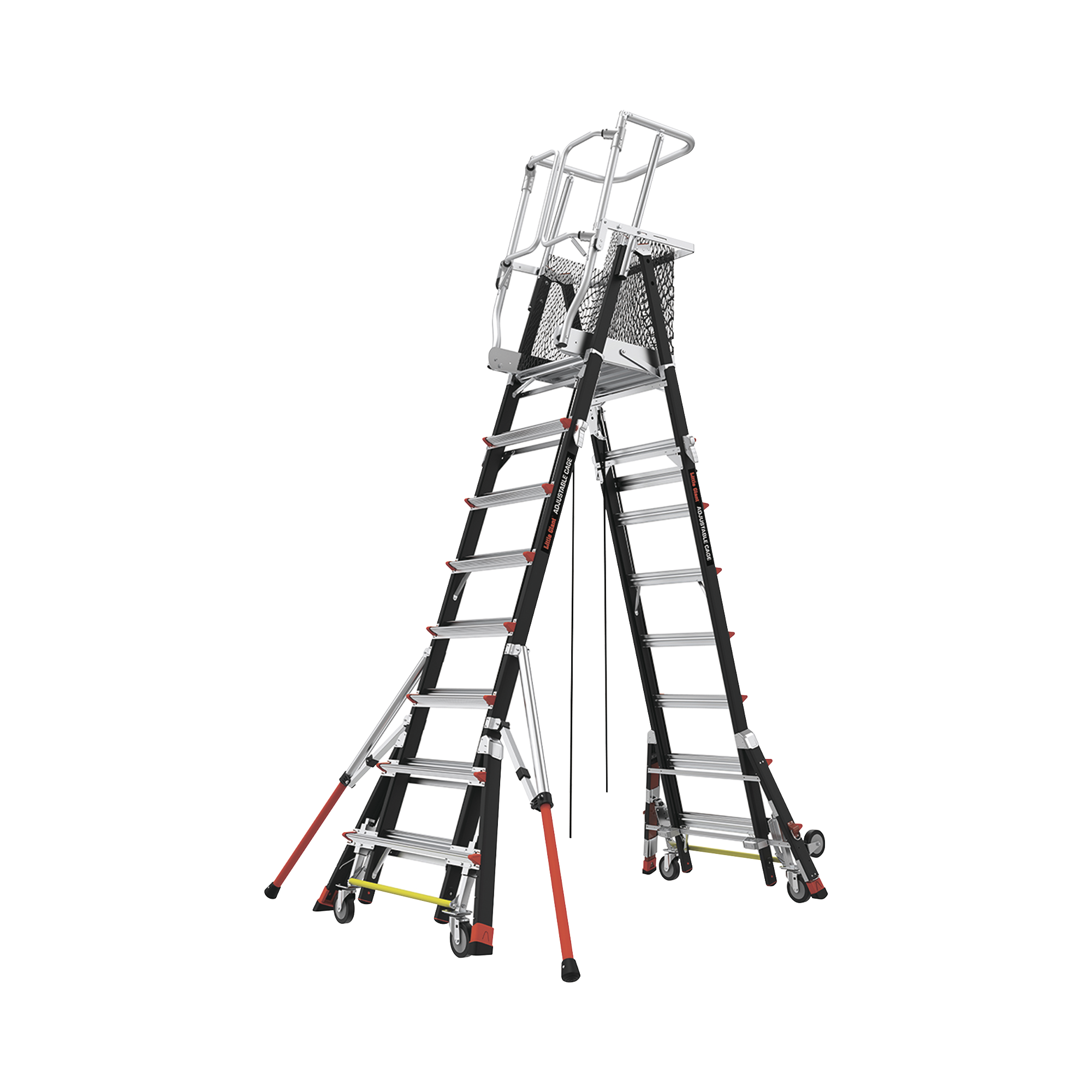 Escalera de Fibra de Vidrio  con Jaula de 8'-14' (2.44 - 4.27 m). Con Ajuste en Ruedas (RATCHET™ Leveler) (SKU:18515-817).