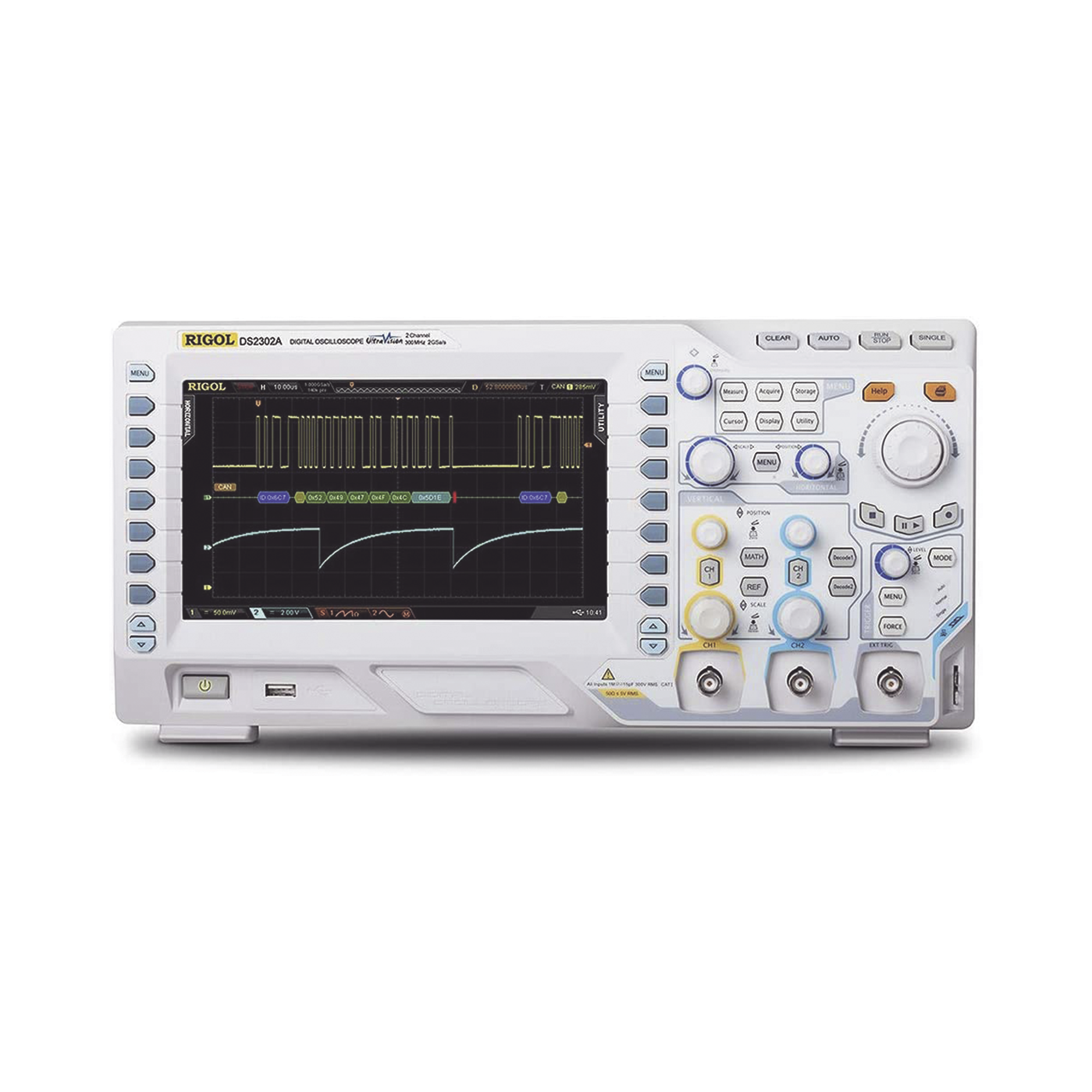 Osciloscopio Digital RIGOL de 2 Canales Análogos, 300 MHz de Ancho de Banda Análoga, Vel. de Muestreo-Tiempo Real de 2 GS/s, Base de Tiempo (min.) de 1 ns/div.