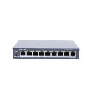 Switch Monitoreable PoE+ / 8 puertos 10/100 Mbps PoE+ / 1 puerto 10/100/1000 Mbps de Uplink / PoE hasta 250 metros / conexión remota desde Hik-ParnerPro / 110 W