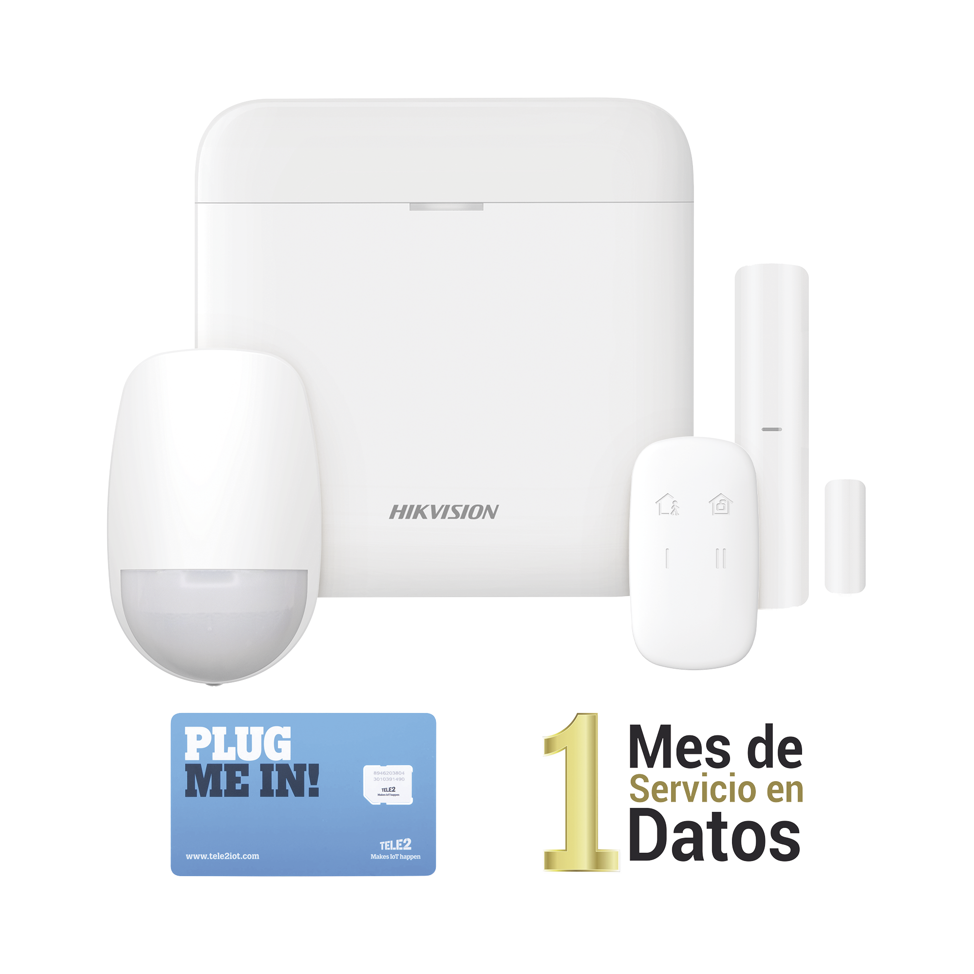 (AX PRO) KIT de Alarma AX PRO con GSM (3G/4G) / Incluye: 1 Hub con bateria de respaldo / 1 Sensor PIR / 1 Contacto Magnético / 1 Control Remoto /1 MICROSIM30M2M incluye 1 mes de servicio/ Wi-Fi / Compatible con Hik-Connect P2P