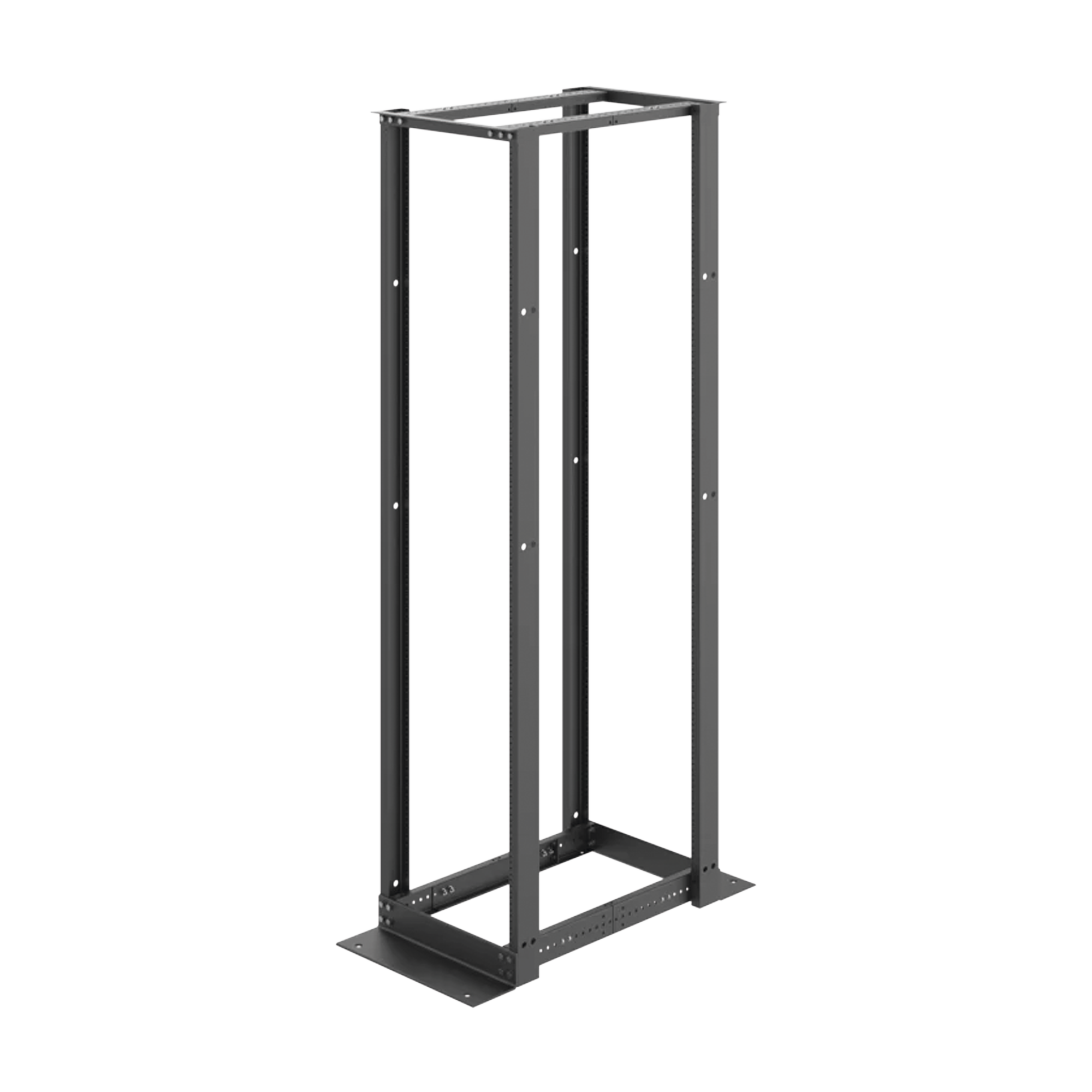 Rack de Cuatro Postes Estándar de 19", Rieles Numerados y Roscados #12-24, Profundidad Ajustable de 450 a 1050 mm, 45 Unidades de Rack, Color Negro