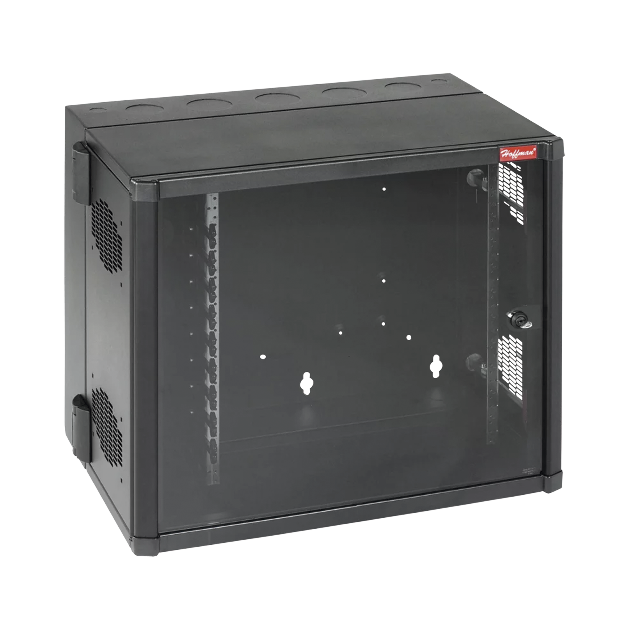 Gabinete AccessPlus de Montaje en Pared de 19in, Rieles Numerados y Roscados #10-32, Puerta con Ventana de Seguridad, 700 mm de Ancho, 637 mm de Profundidad, 12 UR, Color Negro