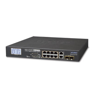 Switch PoE+ / distancia 250 metros / 8 puertos + 2 combo TP/SFP gigabit y pantalla LCD para monitoreo