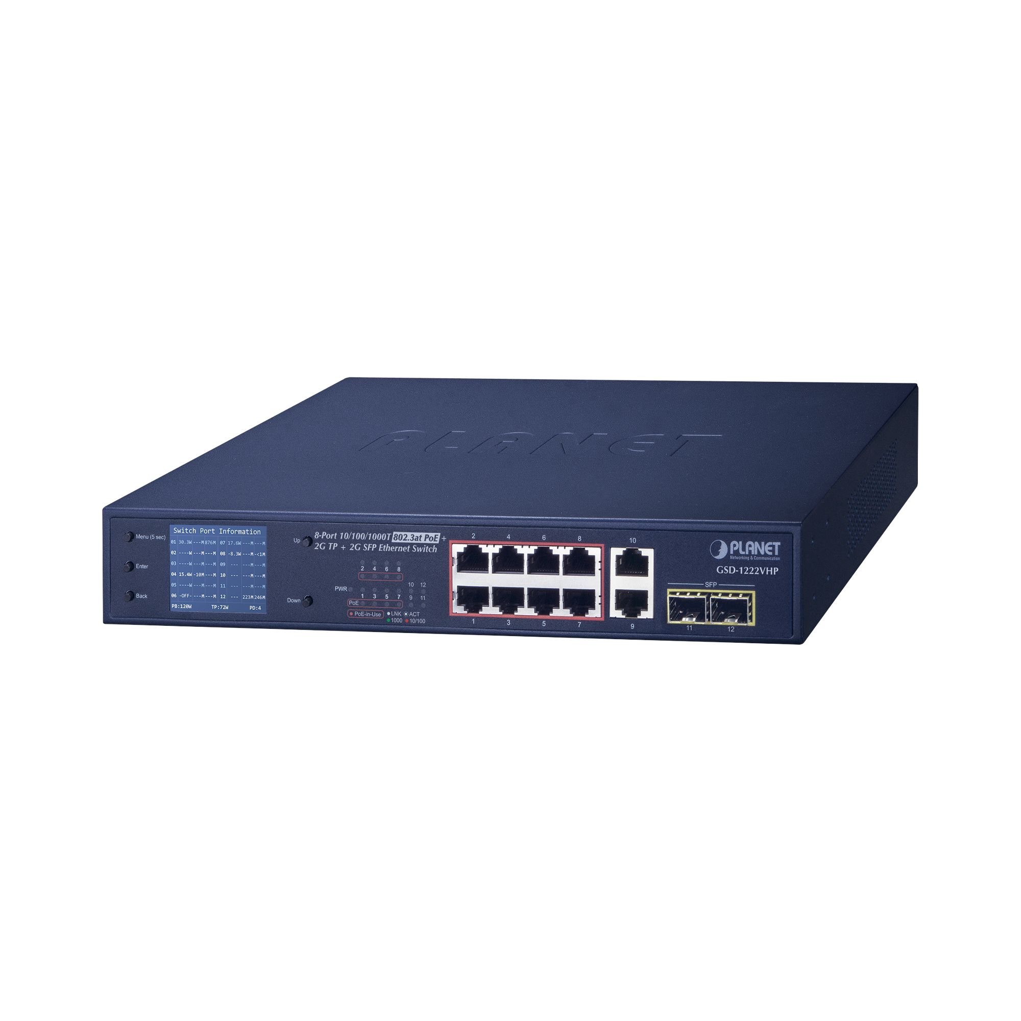 Switch No Administrable 8 Puertos Gigabit con Modo Extend PoE a 250 mts, 2 puertos Uplink 10/100/1000 Mbps, 2 Puertos SFP