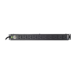 Tomacorriente Horizontal (PDU) de 10 Contactos (NEMA 5-15R) Rack 19" 1UR. Voltaje Entrada/Salida: 120Vca/15A