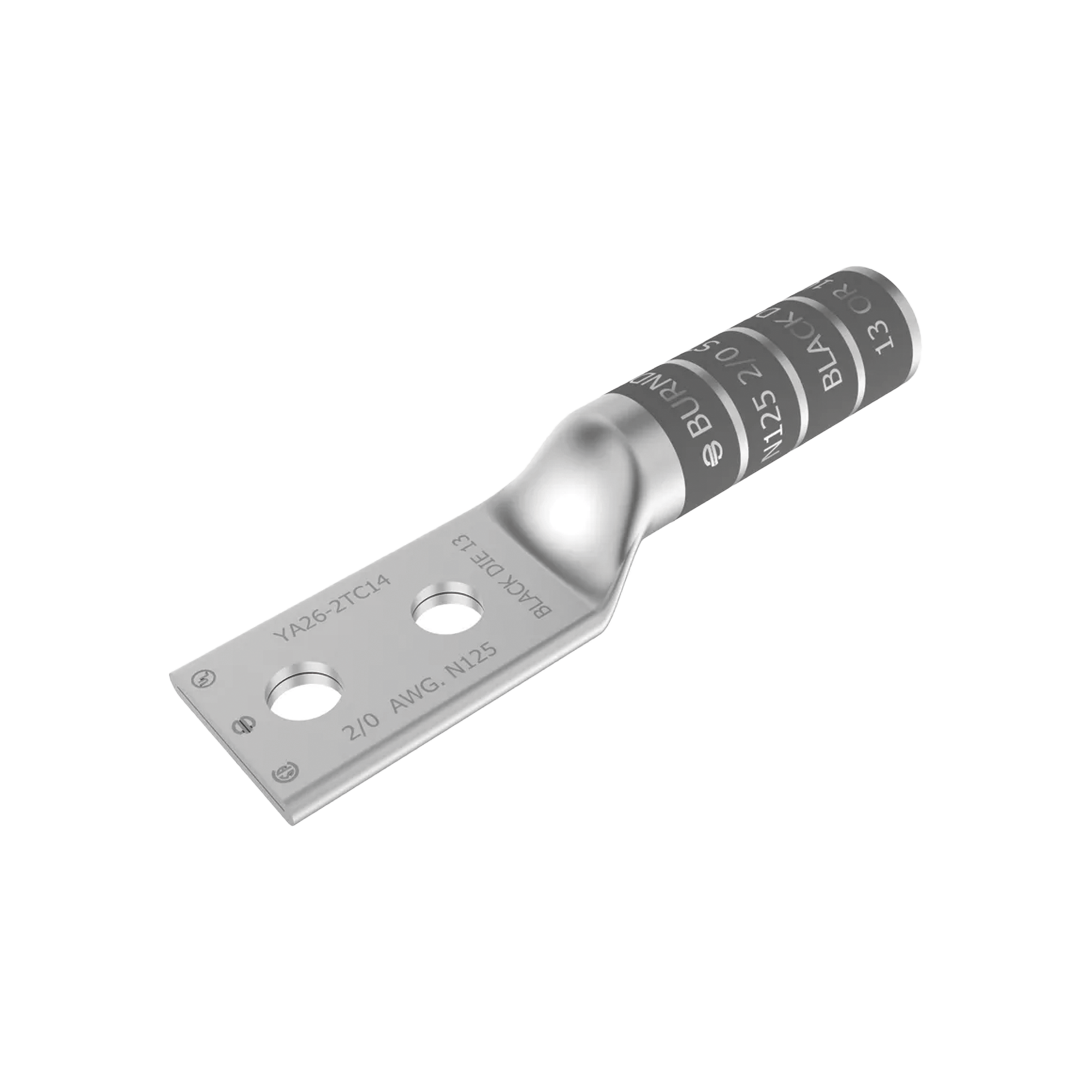 Zapata Terminal de Cobre Electrolítico/ Cañon Largo con 2 Perforaciones para Tornillos de 1/2" / Cable Calibre 2/0 / Espaciamiento entre orificios de 1 3/4".