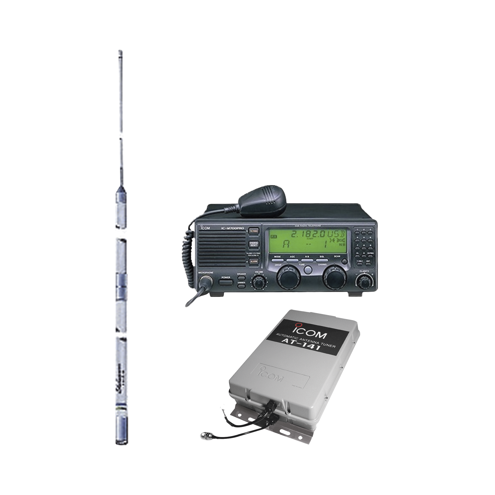 Kit de radio IC-M700pro con sintonizador de antena AT-141 y antena HF Shakespeare 393