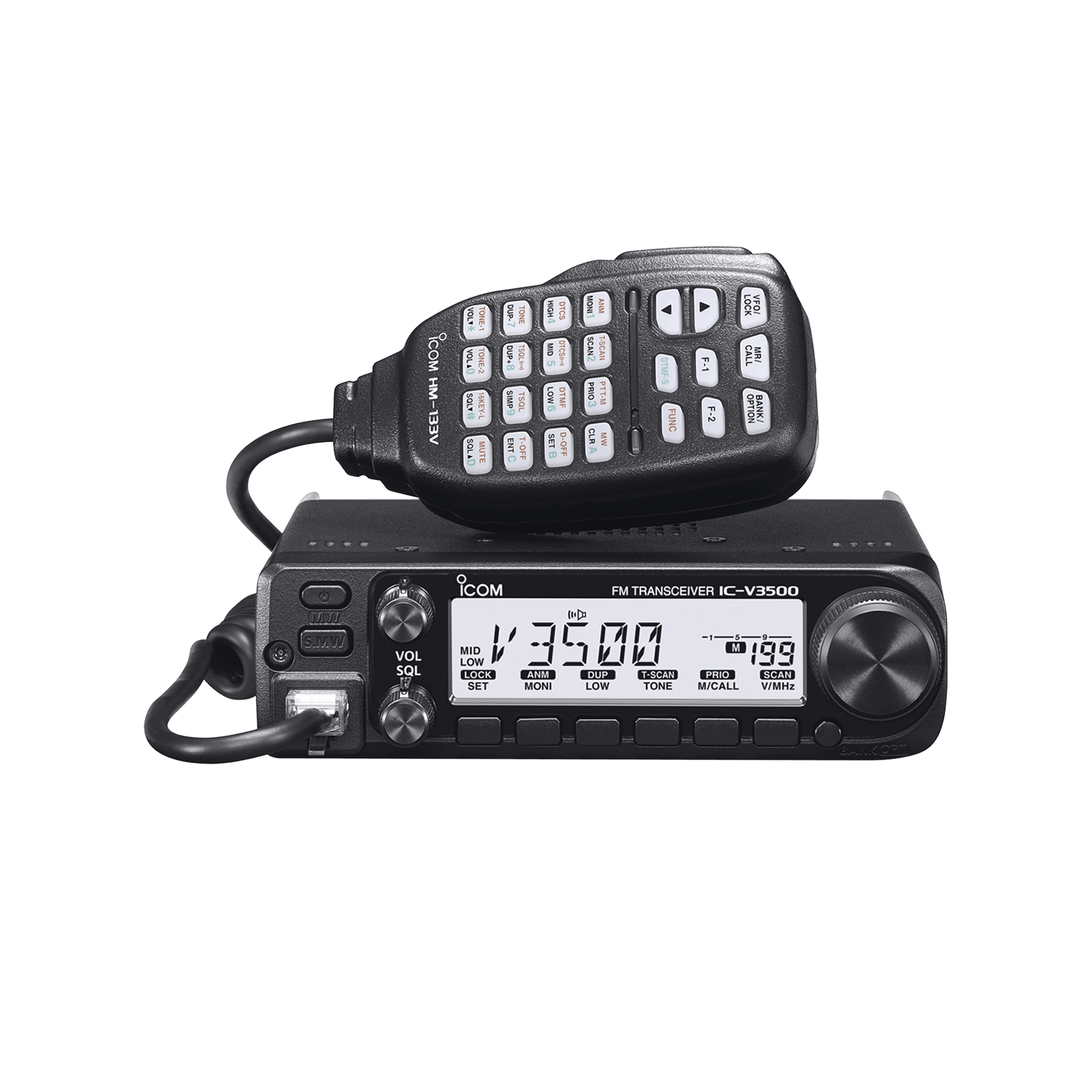 Radio móvil para aficionados con potencia de salida de 65W, Rx:136-174MHz Tx: 144-148MHz, cuenta con 207 memorias, 4.5W de potencia de audio. Incluye micrófono y accesorios de montaje