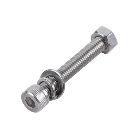 Tornillo Allen Milimétrico de Acero Inoxidable  M8-1.25 x 20 / Incluye Tuerca, Arandela Plana y Arandela Presión / Para Montajes de Módulos Solares / Bolsa con 6 piezas.