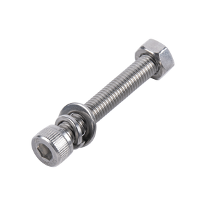 Tornillo Allen Milimétrico de Acero Inoxidable  M8-1.25 x 40/ Incluye Tuerca, Arandela Plana y Arandela Presión / Para Montajes de Módulos Solares / Bolsa con 6 piezas.