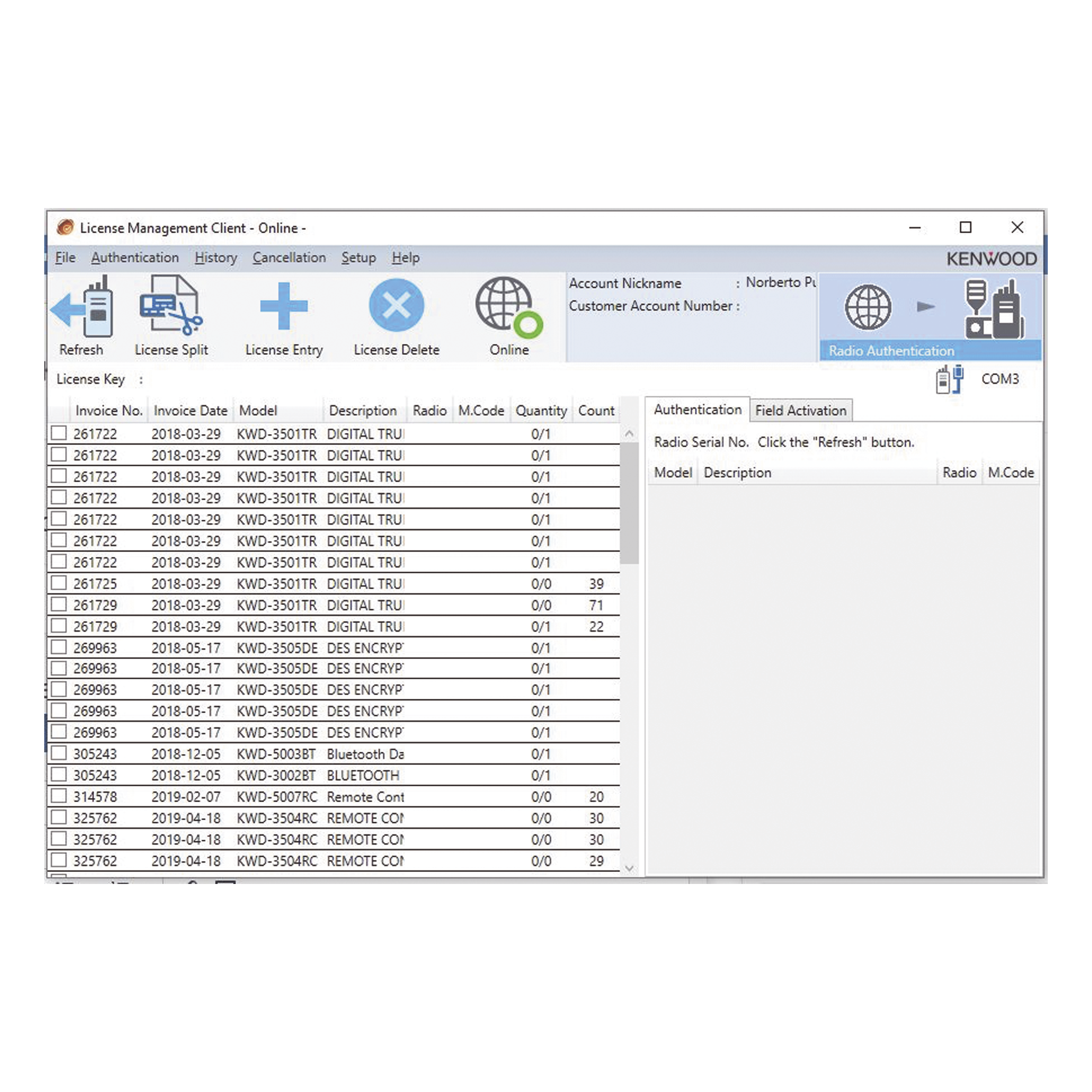 Registro de cuenta de licencias para KPT-300