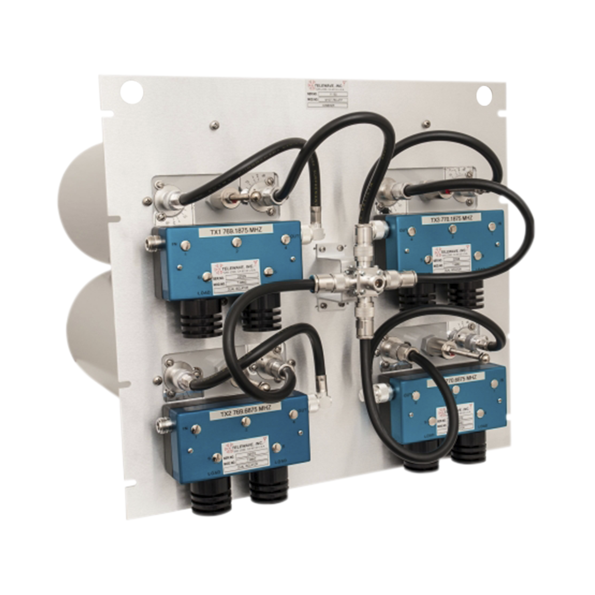 Combinador en Panel para Rack 19" 400-512 MHz, 3 Canales (8" Diam.) 250 kHz, 100/150 Watt, N Hembras.