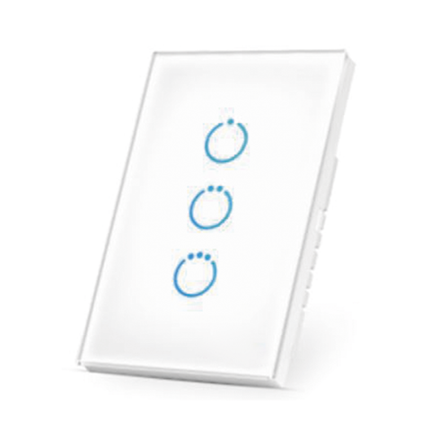 (ZWAVE) Interruptor On/Off panel táctil touch inalámbrico Zwave Plus 3 botones. Compatible con Hubitat HC8, Álula  M2M, otro