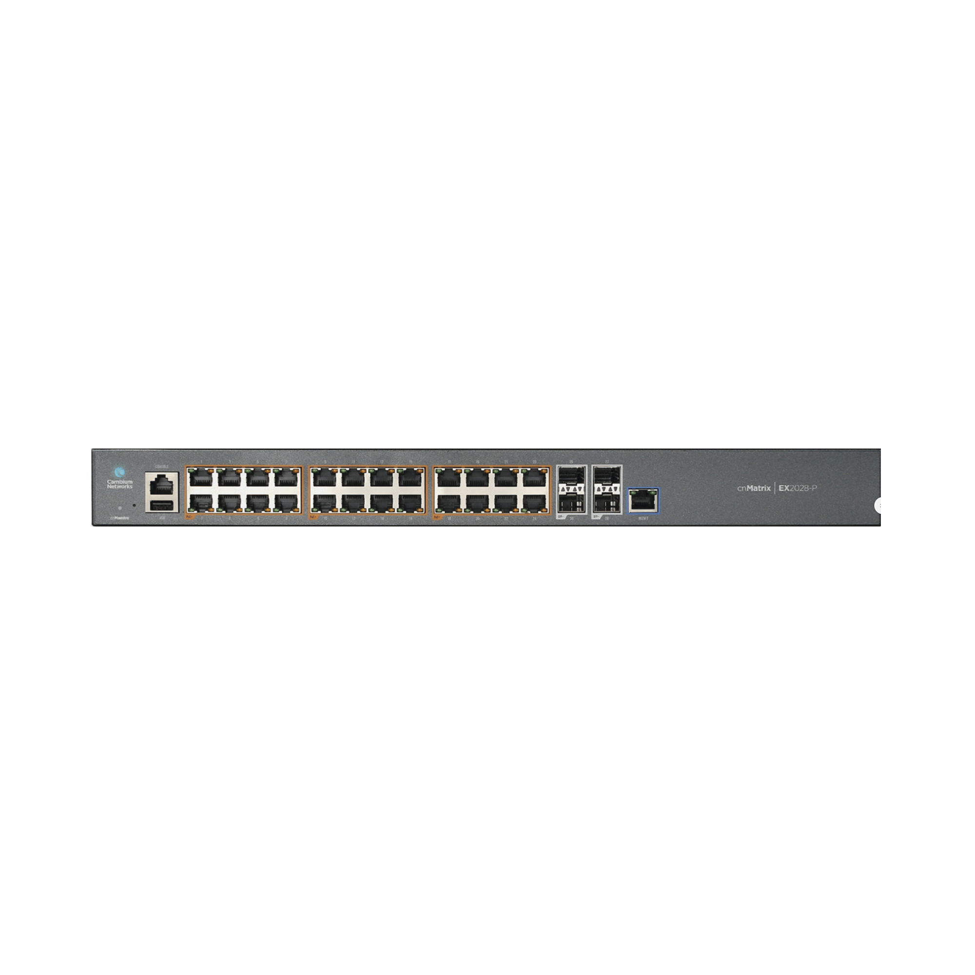 Switch cnMatrix EX2028-P capa 3 de 28 puertos (24 PoE Gigabit 802.3af/at, 4 SFP+) administración desde la Nube (MX-EX2028PxA-U)