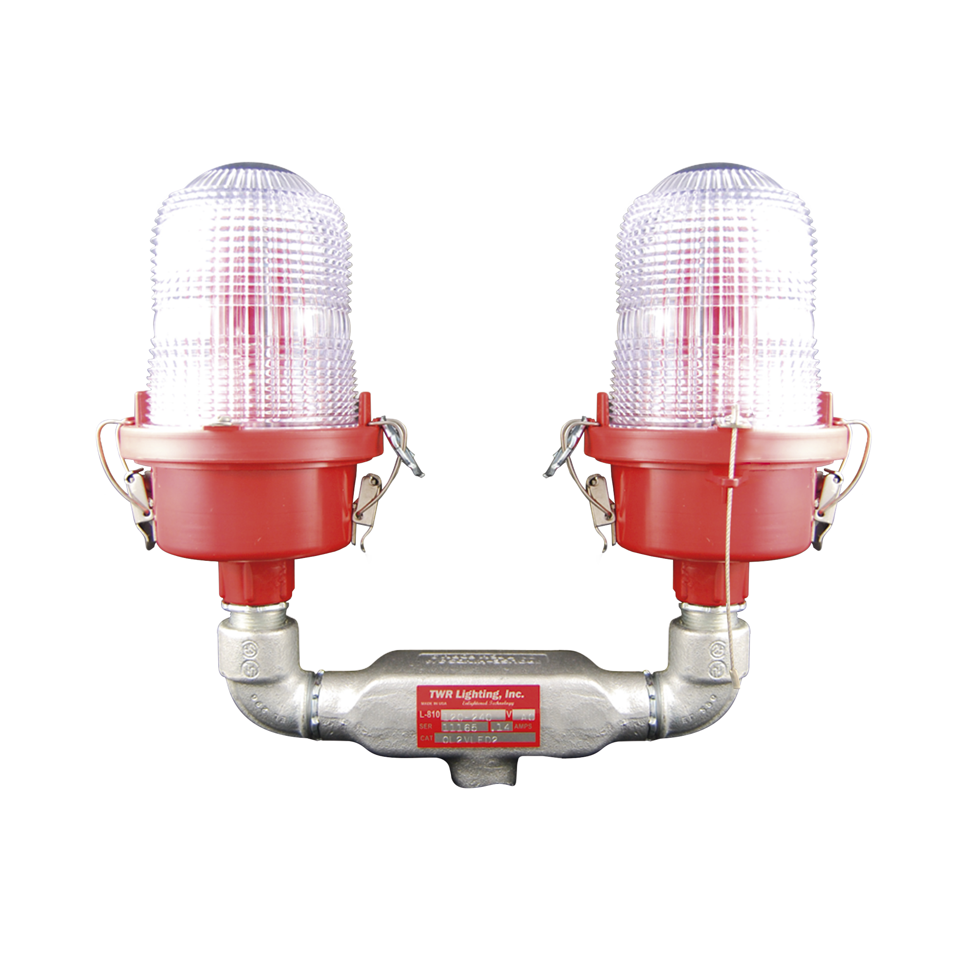 Lámpara de Obstrucción Roja Certificada/ Luz Fija Tipo L-810 Doble LED/ 120 - 240 Vca/ Luz Infraroja