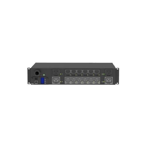 PDU Switchable y Monitoreable por Toma (MS) para Distribución de Energía, Enchufe de Entrada NEMA L6-30P, Con 12 Salidas C13 y 4 Salidas C19, Horizontal 19in, 208 Vca, 30 Amp, 2UR