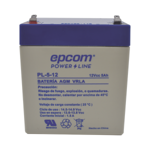 Batería 12 Vcc / 5 Ah / UL / Tecnología AGM-VRLA / Para uso en equipo electrónico Alarmas de intrusión / Incendio/ Control de acceso / Video Vigilancia / Terminales F1 / Cargador recomendado CHR-80.