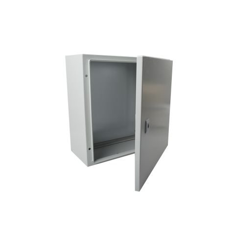 Gabinete de Acero IP66 Uso en Intemperie (400 x 400 x 200 mm) con Placa Trasera Interior de Metal y Compuerta Inferior Atornillable (Incluye Chapa y Llave T).