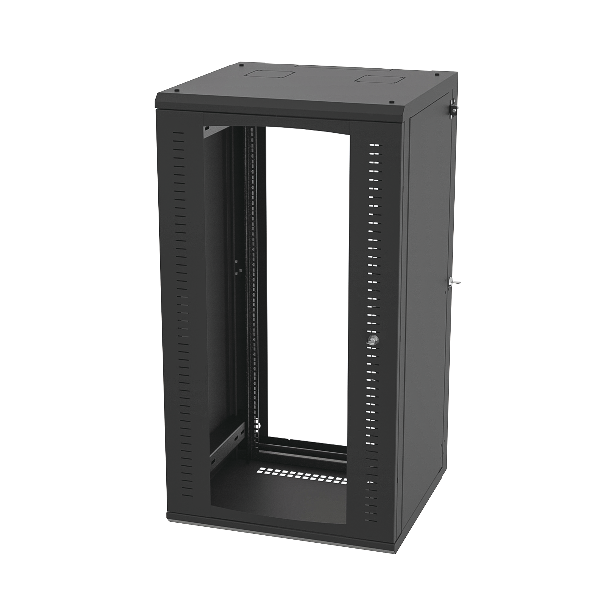 Gabinete Abatible de Pared (Con Marco Trasero) con Rack 19" de 24 Unidades. Ventana de Cristal Templado.