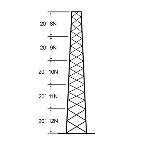 Torre especial Autosoportada Robusta de 30 m. Con 5 m de Ancho en Cara de Base. Linea SSV HEAVY DUTY