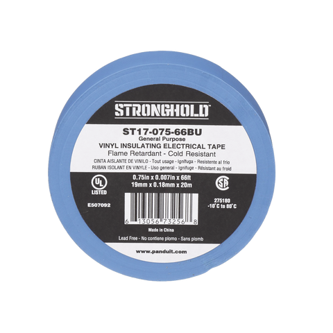 Cinta Eléctrica STRONGHOLD para Aislar, de PVC, Uso General Reparación y Mantenimiento, Grosor de 0.18mm (7 mil), Ancho de 19mm, y 20.12m de Largo, Color Azul