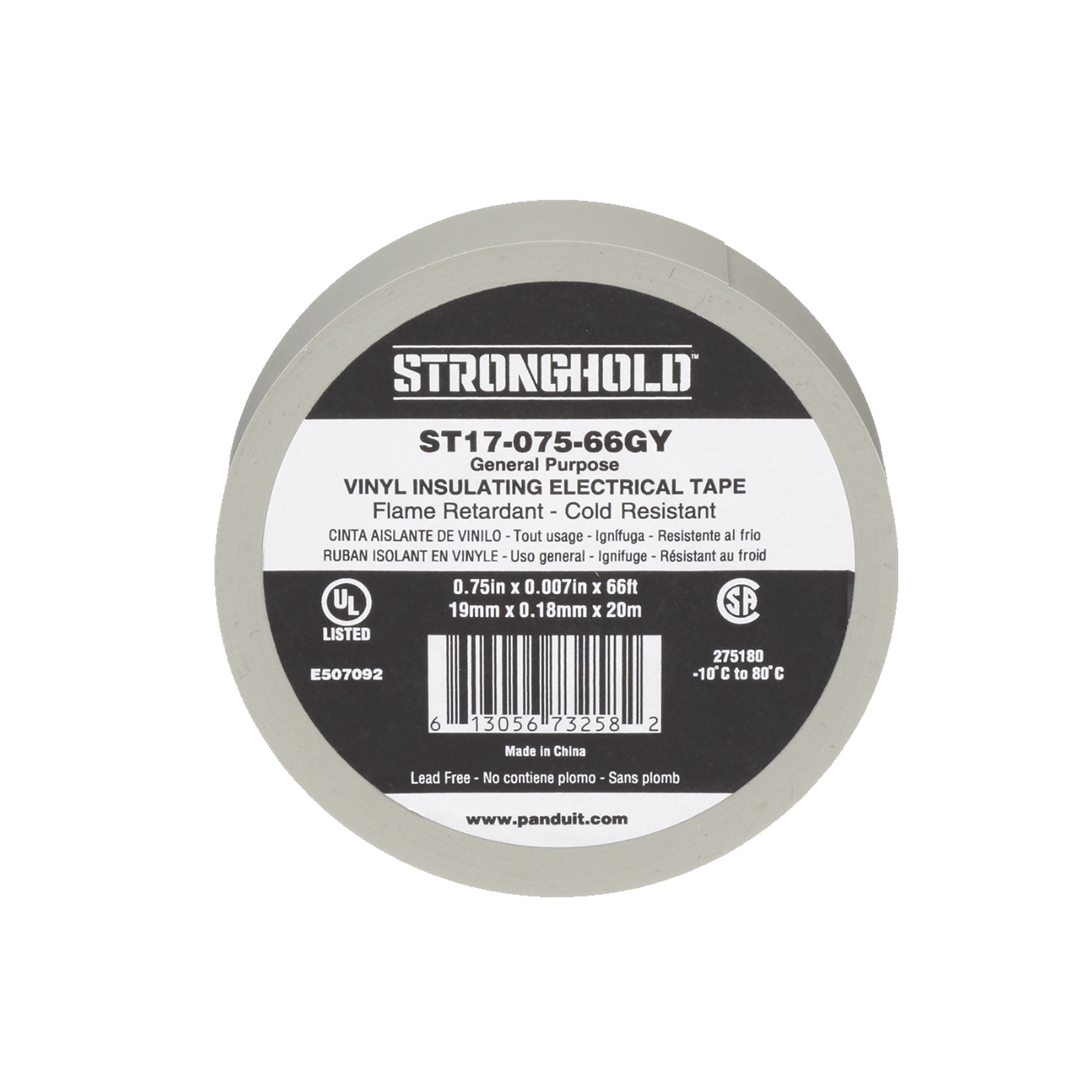 Cinta Eléctrica STRONGHOLD para Aislar, de PVC, Uso General Reparación y Mantenimiento, Grosor de 0.18mm (7 mil), Ancho de 19mm, y 20.12m de Largo, Color Gris