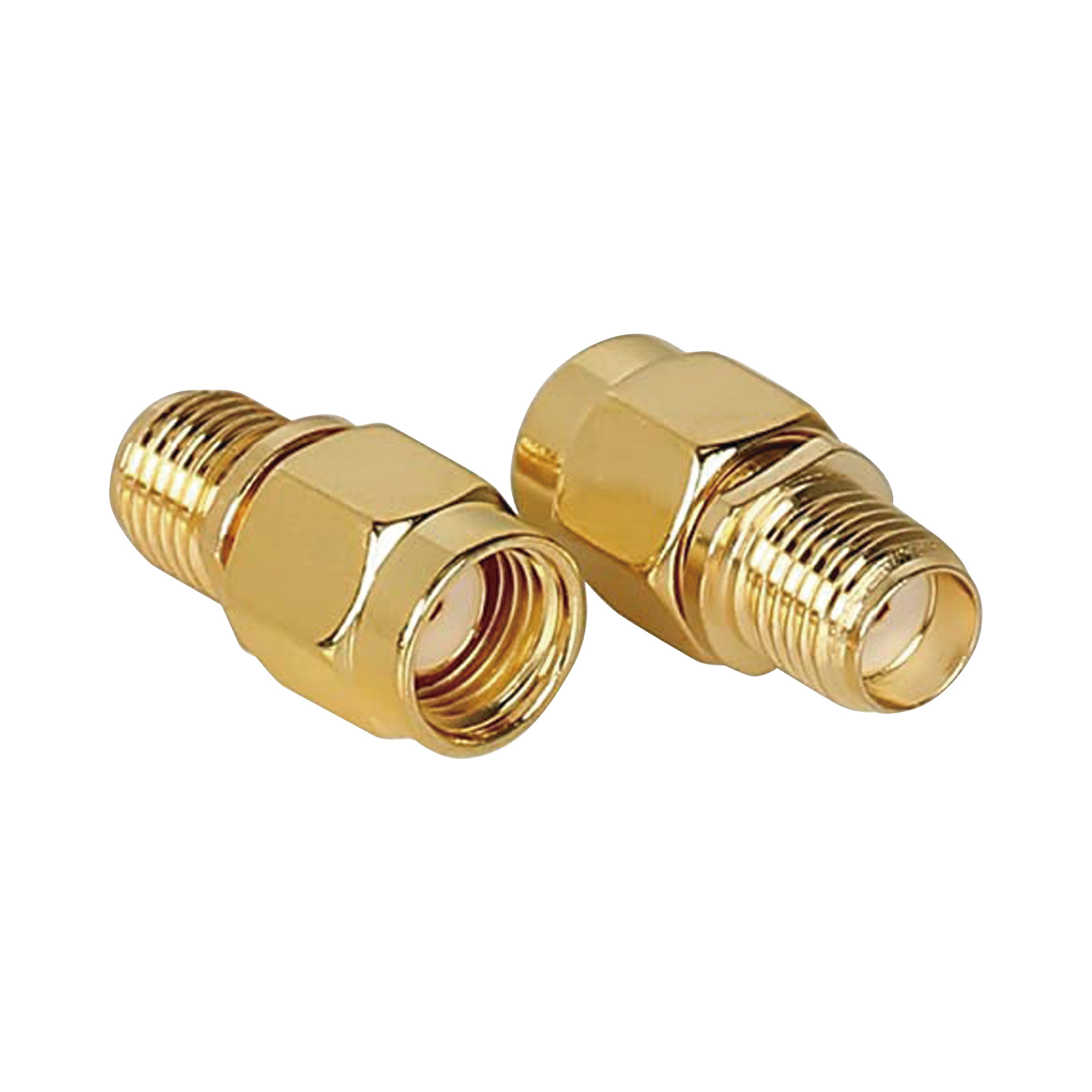 Adaptador SMA Macho Inverso a SMA Hembra, Oro/ Oro/ Teflón,