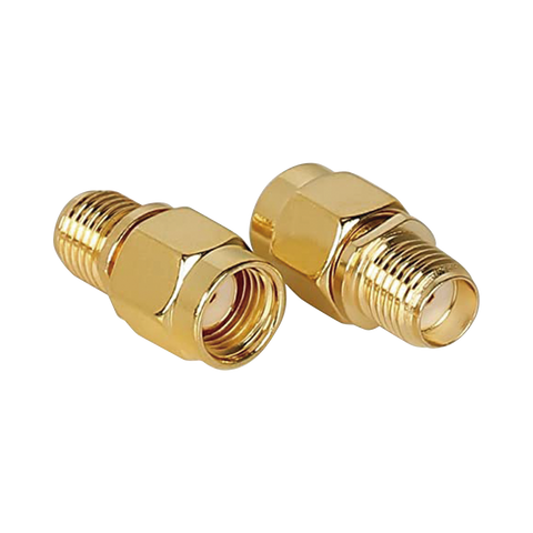 Adaptador SMA Macho Inverso a SMA Hembra, Oro/ Oro/ Teflón,