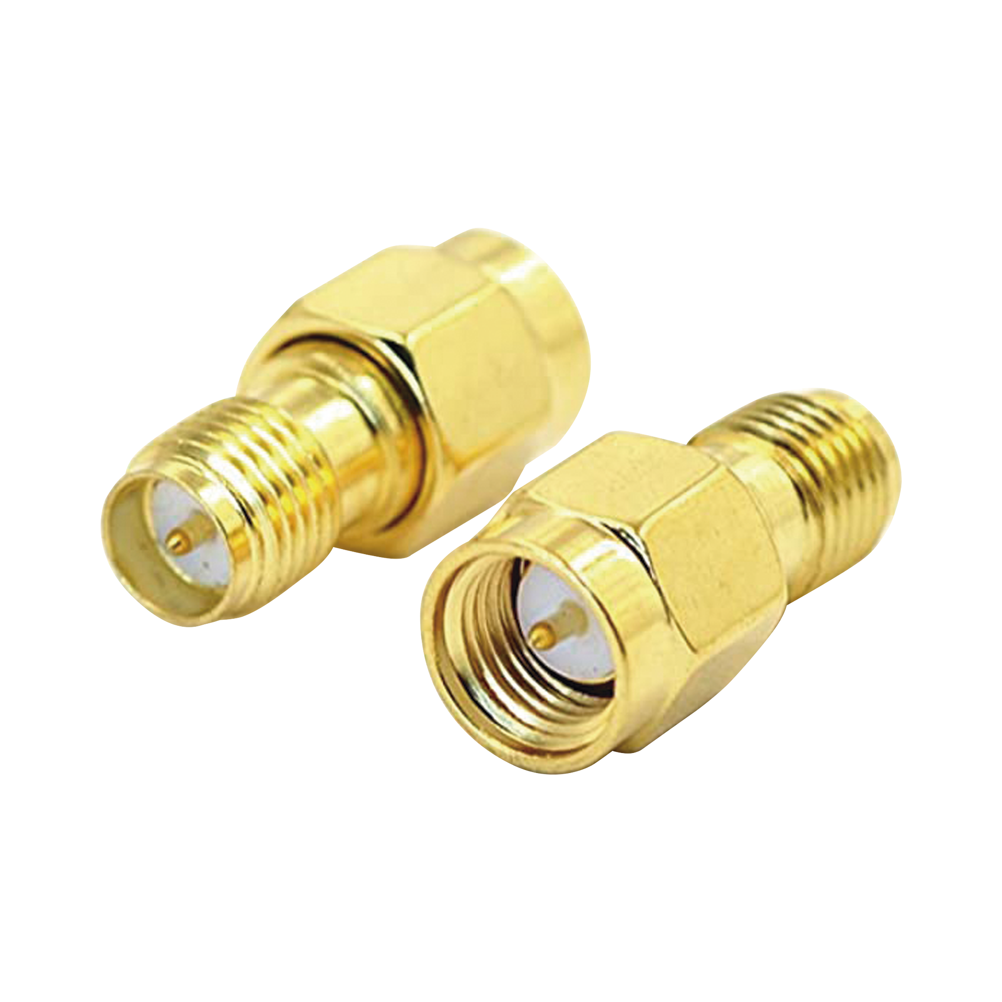 Adaptador de SMA Macho a SMA Hembra Inverso, Oro/ Oro/ Teflón,