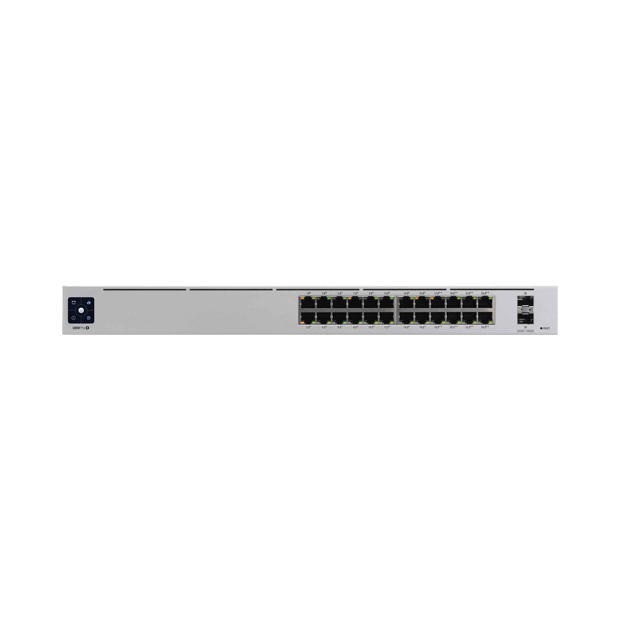 UniFi Switch USW-Pro-24-POE Gen2, con funciones capa 3, de 24 puertos PoE 802.3at/bt + 2 puertos 1/10G SFP+, 400W, pantalla informativa