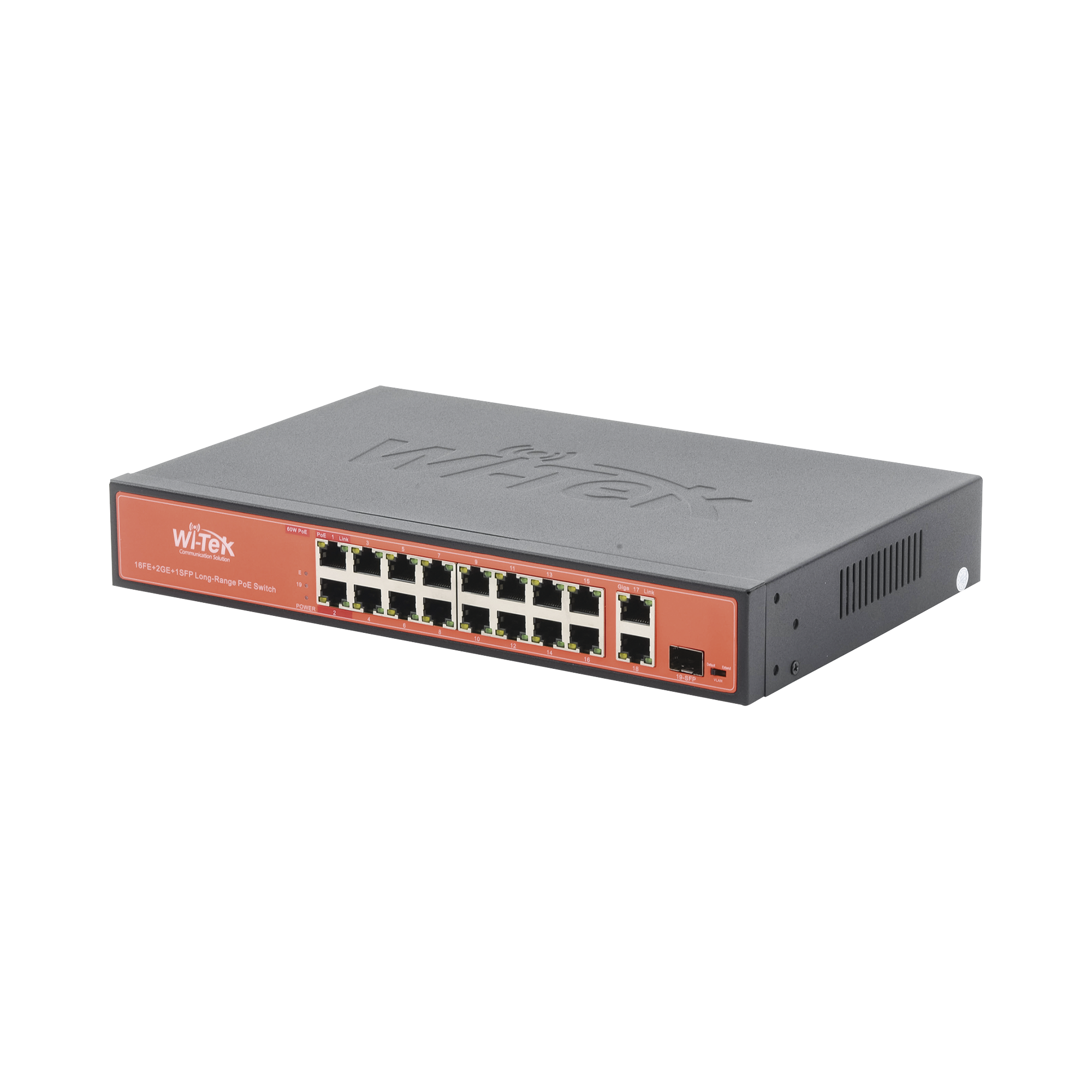 Switch PoE (802.3af/at/bt) / No administrable de largo alcance / Hasta 250m / 16 x 10/100Mbps (PoE) + 2 x 100/1000Mbps + 1 x SFP / 200 W