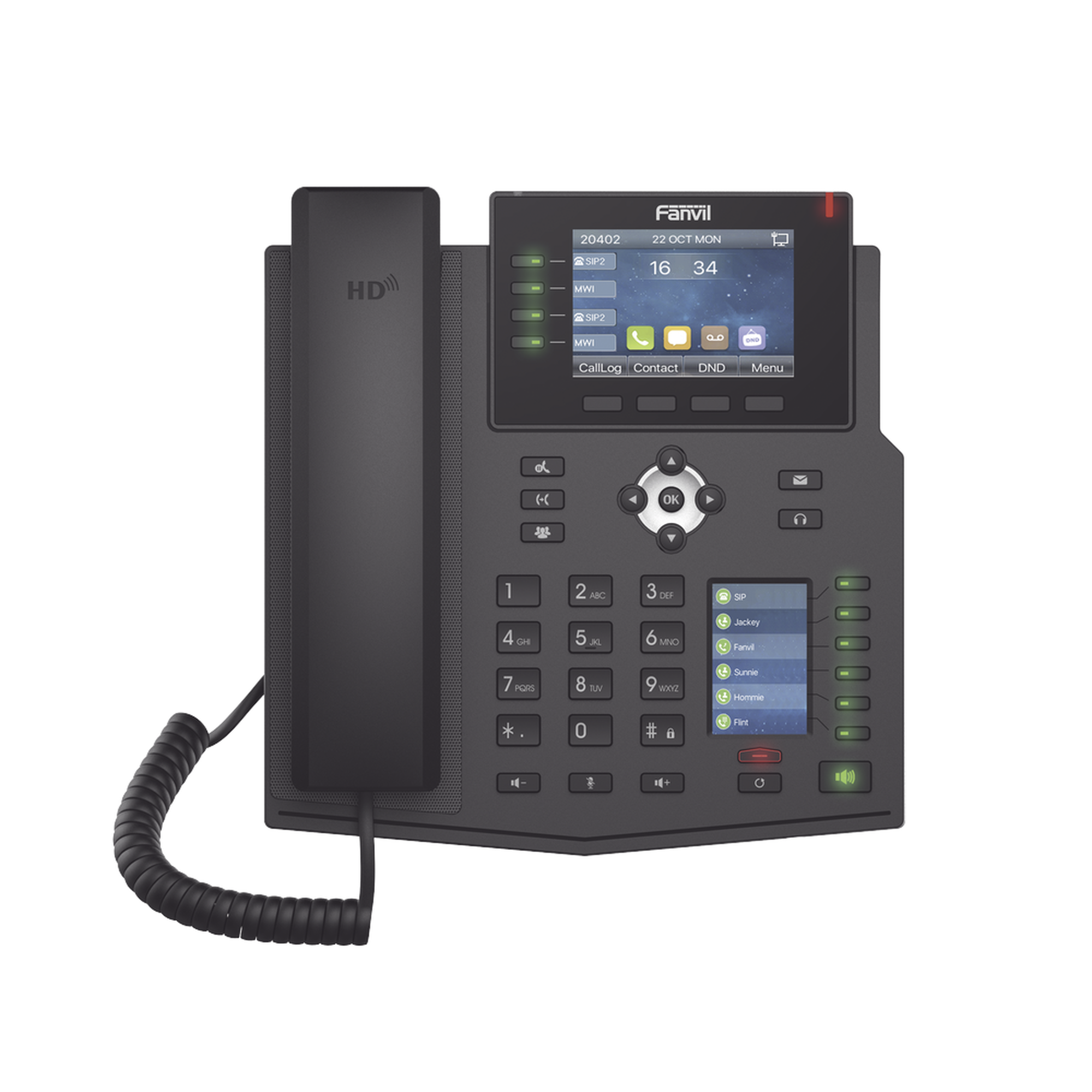 Teléfono IP Empresarial con Estándares Europeos, 16 líneas SIP con pantalla LCD a color 3.5", 30 teclas DSS/BLF, puertos Gigabit, IPv6, Opus y conferencia de 3 vías, PoE/DC