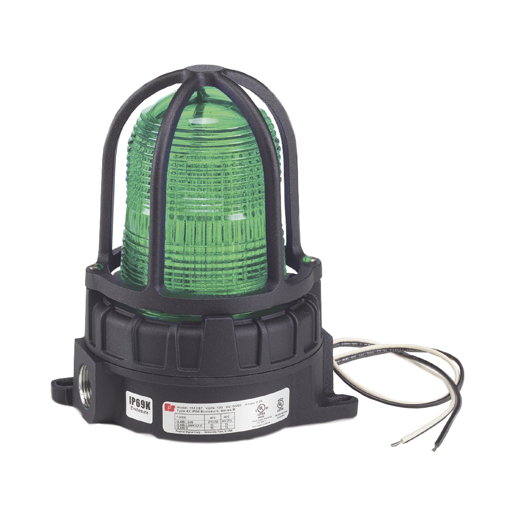 Luz de advertencia LED para ubicaciónes peligrosas, montaje para superficies, 24Vcd, verde