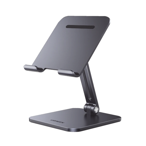 Soporte de Aluminio para IPad & Tablet | Plegable |Angulo Ajustable de 180° y 270° | Base Antideslizante | Protección  de Silicona | Amplia Compatibilidad con dispositivos de 7.9'' a 12.9'' | Aluminio Solido | Color Gris