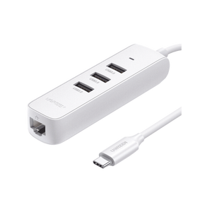 Adaptador tipo HUB USB-C a 3 USB 3.0 + RJ45 (100Mbps) Color Blanco