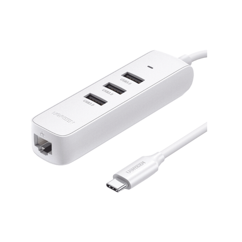 Adaptador tipo HUB USB-C a 3 USB 3.0 + RJ45 (100Mbps) Color Blanco