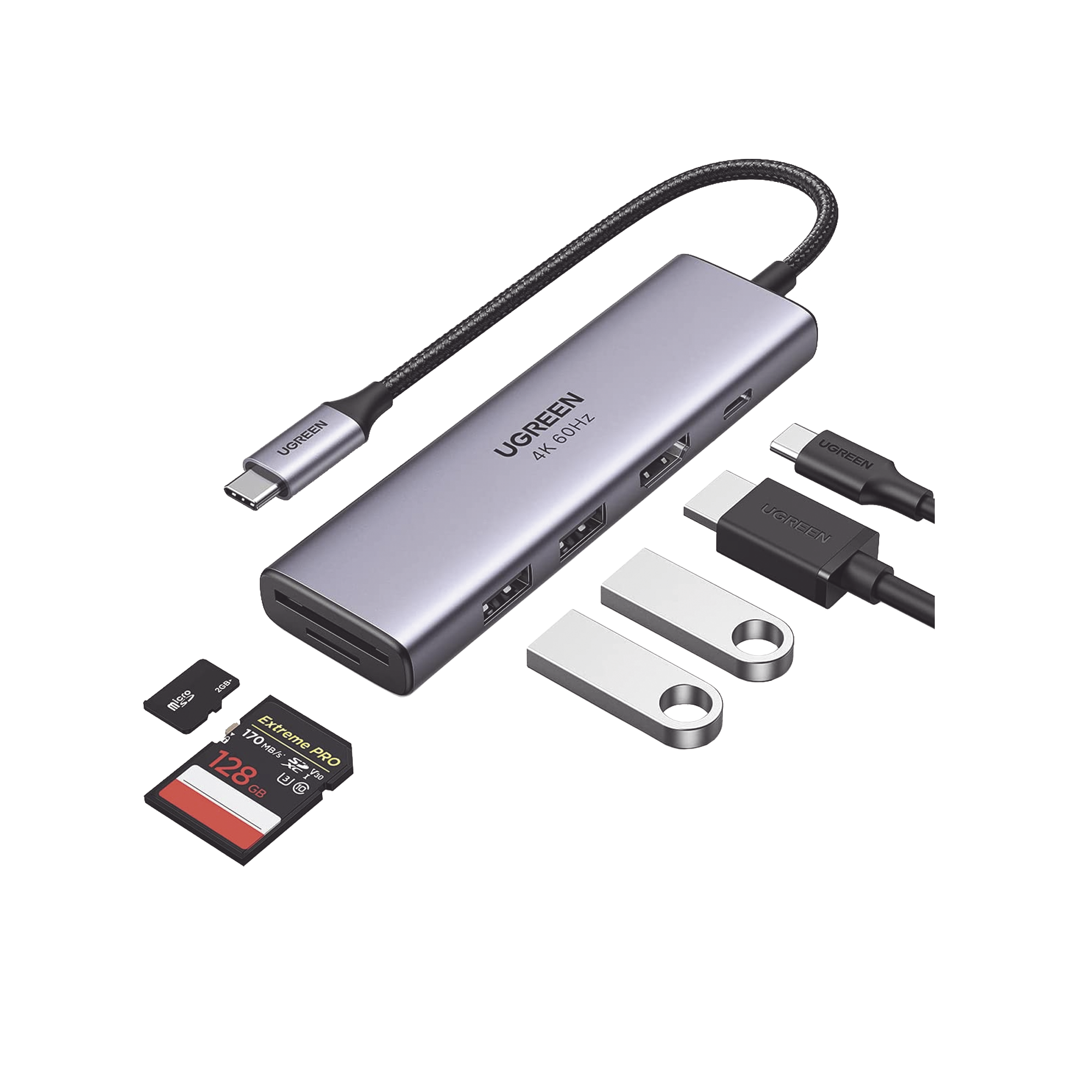 HUB USB-C Multifuncional   a  HDMI 4K@60Hz / HDCP2.2 / HDR10/3D / 2 Puertos USB3.0 / Lector de Tarjetas SD+TF (Uso Simultáneo) / USB C PD 100W / 6 en 1