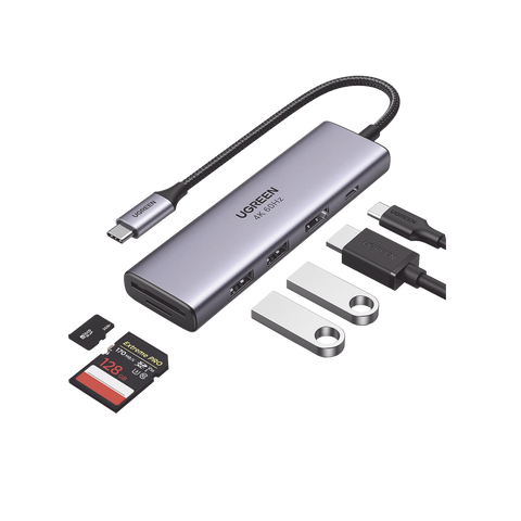 HUB USB-C Multifuncional   a  HDMI 4K@60Hz / HDCP2.2 / HDR10/3D / 2 Puertos USB3.0 / Lector de Tarjetas SD+TF (Uso Simultáneo) / USB C PD 100W / 6 en 1