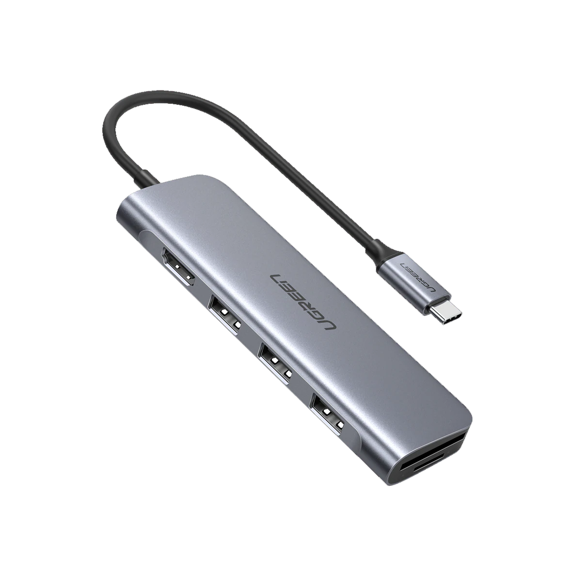 HUB USB-C a HDMI 4K@30Hz  / 3 Puertos USB 3.0 / Lector Tarjeta SD+TF (Uso Simultáneo) / Caja de Aluminio / 6 en 1