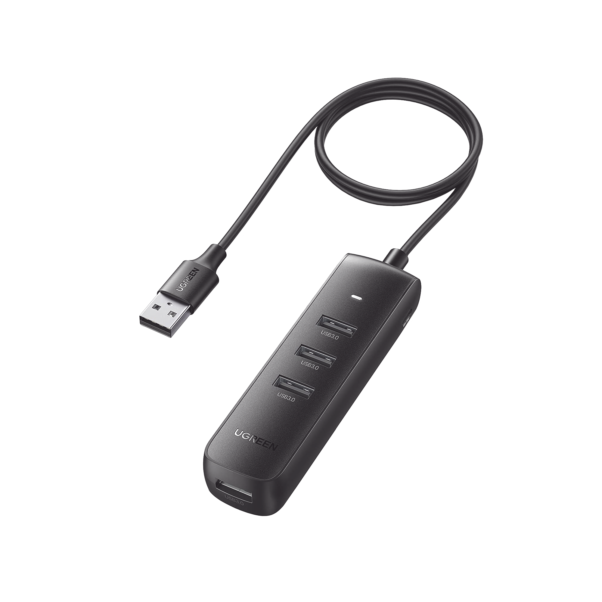 HUB USB 3.0 a 4 Puertos USB 3.0 (5Gbps) / Cable de 1 Metro / Indicador Led / Ideal para Transferencia de Datos / Entrada Tipo C para alimentar equipos de mayor consumo como discos duros / Color Negro / 4 en 1