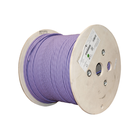 Bobina de Cable Blindado S/FTP de 4 pares, Cat7A, Inmune a Ruido e Interferencias, LS0H (Bajo humo, Cero Halógenos), Color Violeta, 305 m