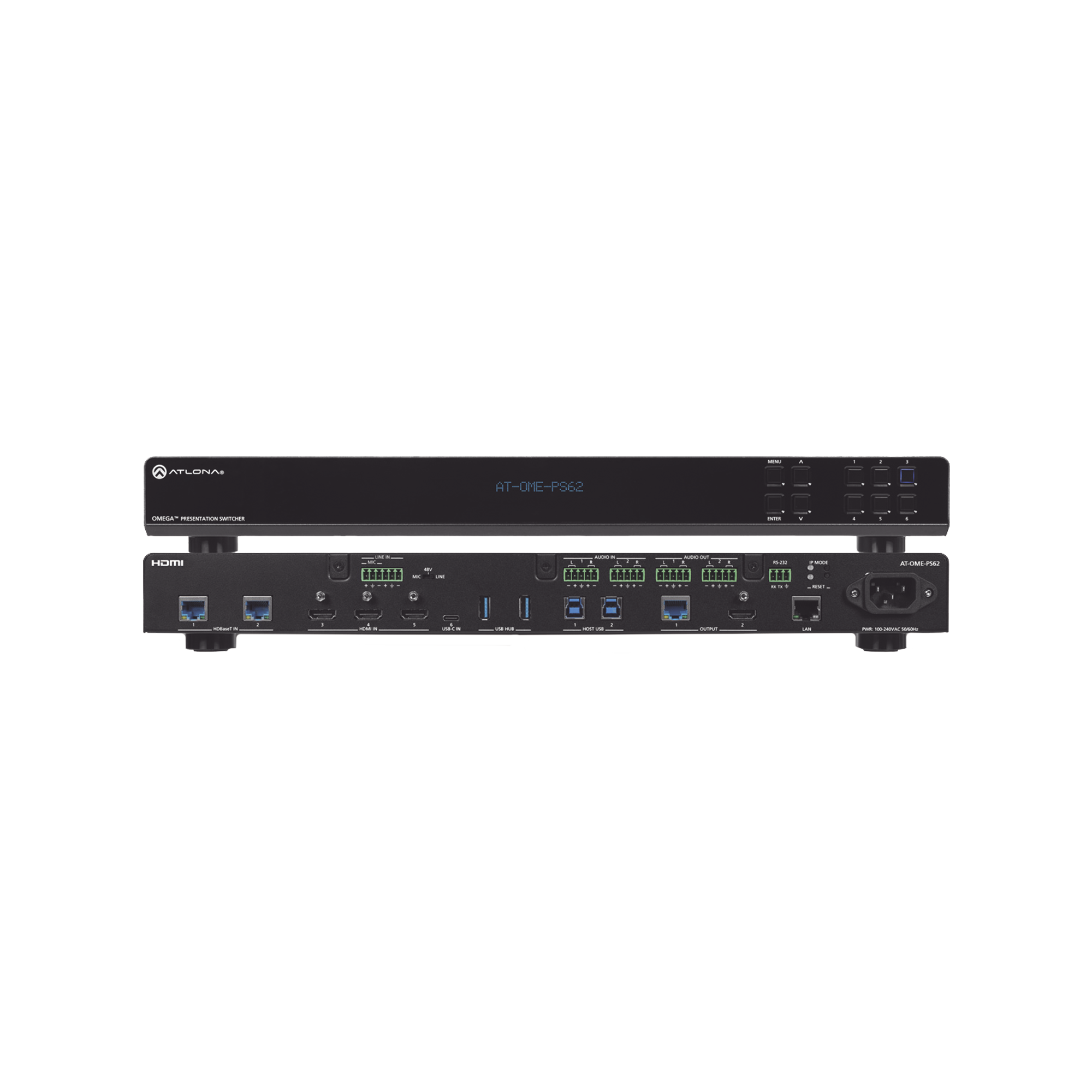 OMEGA Switch Matriz 6x2 de AV Multiformato con Entradas HDMI, HDBaseT, USB-C y Display Port / Salidas HDMI y HDBaseT / Conectividad avanzada para conferencias y colaboración en 4K en un solo dispositivo