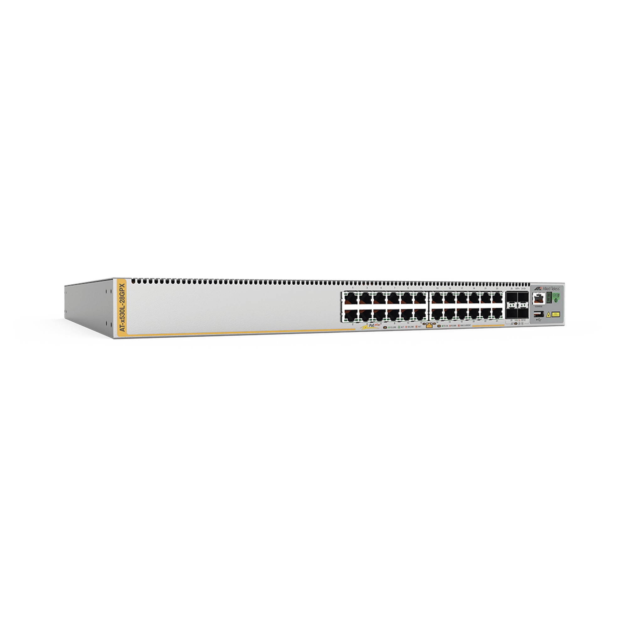 Switch PoE+ Stackeable Capa 3, 24 puertos 10/100/1000 Mbps + 4 puertos SFP+ 10 G, hasta 740 W, fuente redundante