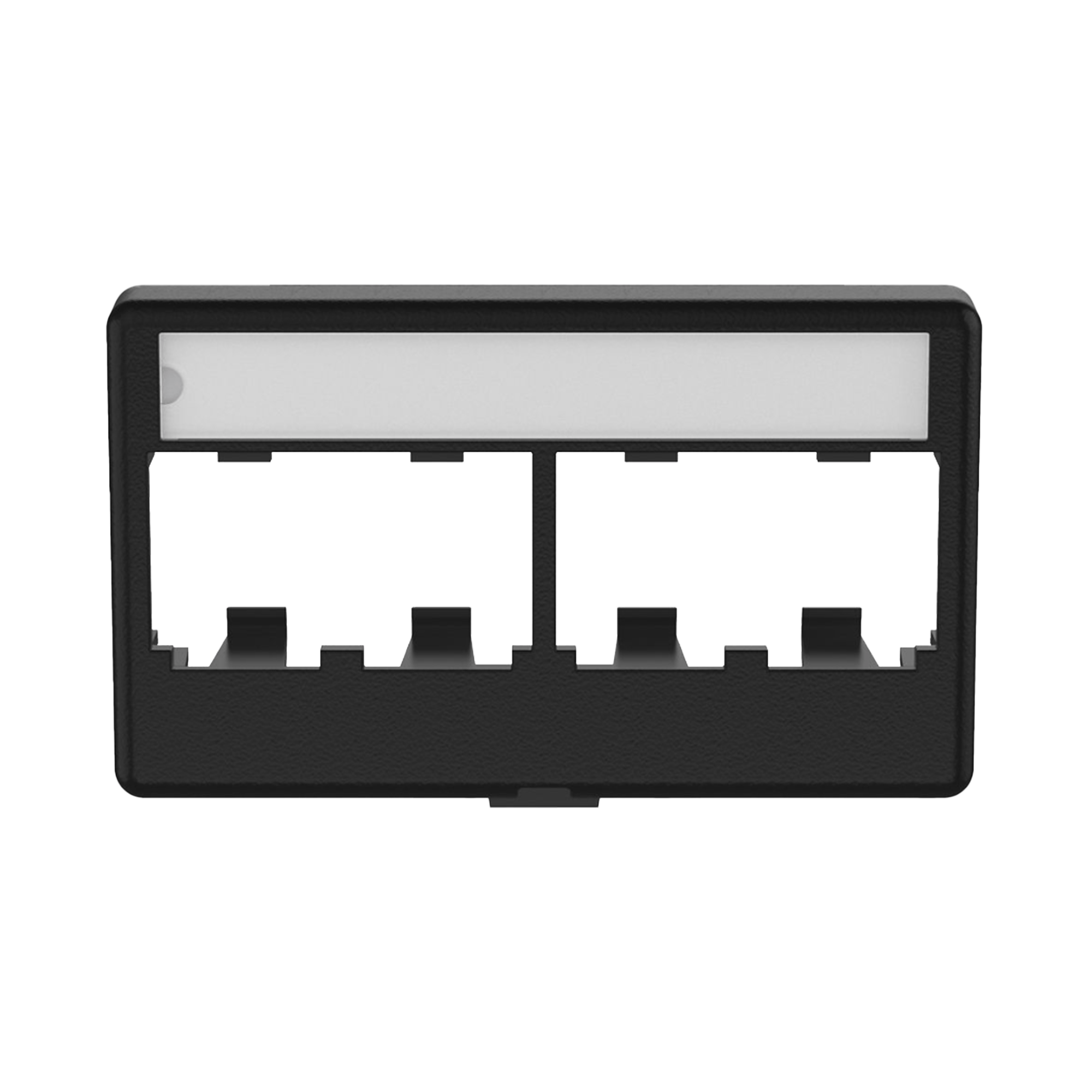 Placa de Mobiliario Modular Estándar, Salidas Para 4 Puertos Mini-Com, Con Espacio Para Etiquetas, Color Negro