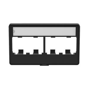 Placa de Mobiliario Modular Estándar, Salidas Para 4 Puertos Mini-Com, Con Espacio Para Etiquetas, Color Negro